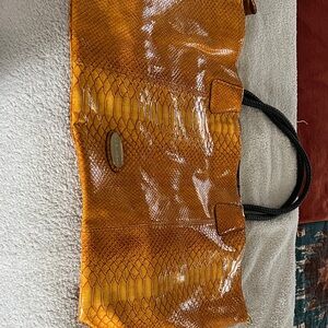 Big Buddha Glossy Amber Snakeskin Tote